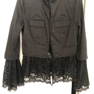 INTERMIX Black Lace Hem Blazer
